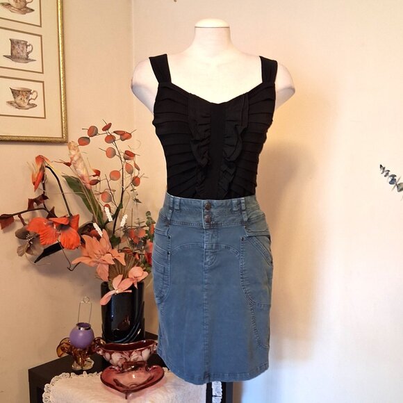 NWT I AM GIA Light Teal Blue Stretch Cotton Chic Knee Length Denim Skirt - Picture 7 of 16